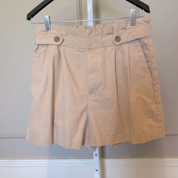 Banana Republic Shorts 12 Sailor Waist Paper Bag Tan Organic Cotton Pleated Cute
