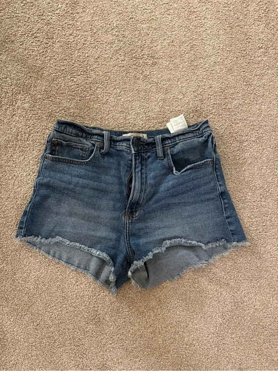 Abercrombie & Fitch Dark Blue High-Rise Denim Cutoffs mom short