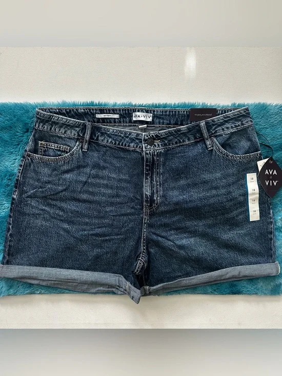 Ava & Viv Washed Blue Cuffed Denim Shorts Size 18