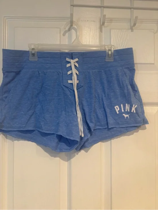 PINK Victoria's Secret Heather Blue Lace-Up Athletic Shorts