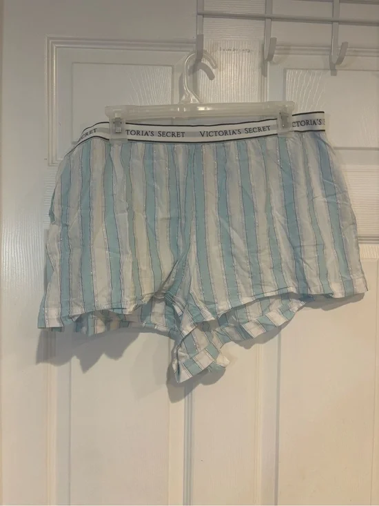 Victoria's Secret Light Blue & White Striped Lounge Shorts