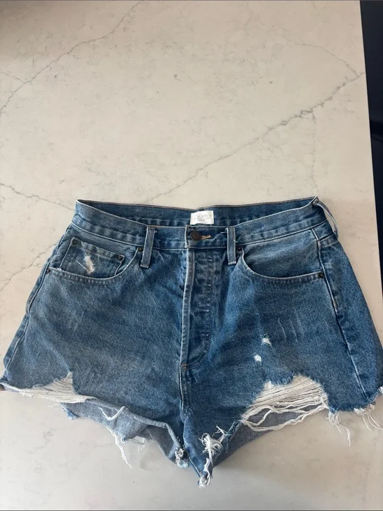 Z Supply Distressed High-Rise Denim Shorts - Blue