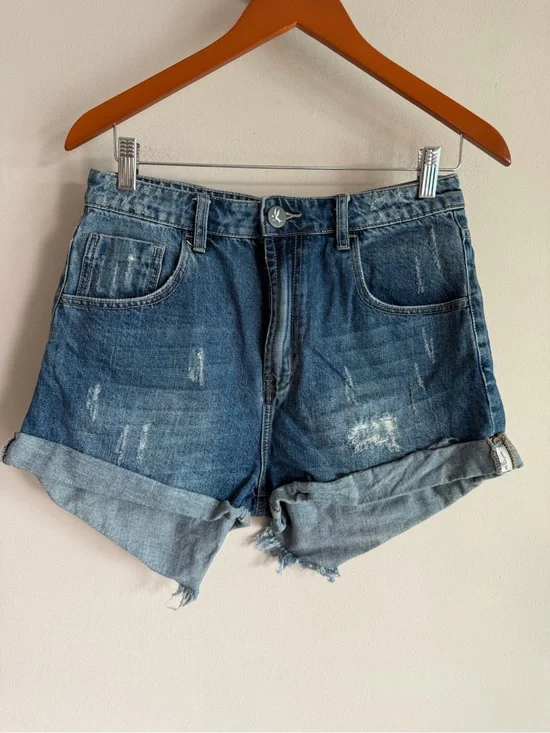 One Teaspoon High Waist Bandits Distressed Denim Shorts Blue Size 29‎