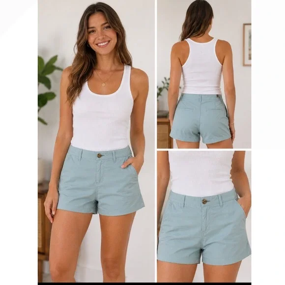 Old Navy Women's Chino Shorts Size‎ 10 Aqua Blue Cotton Stretch Casual Coastal
