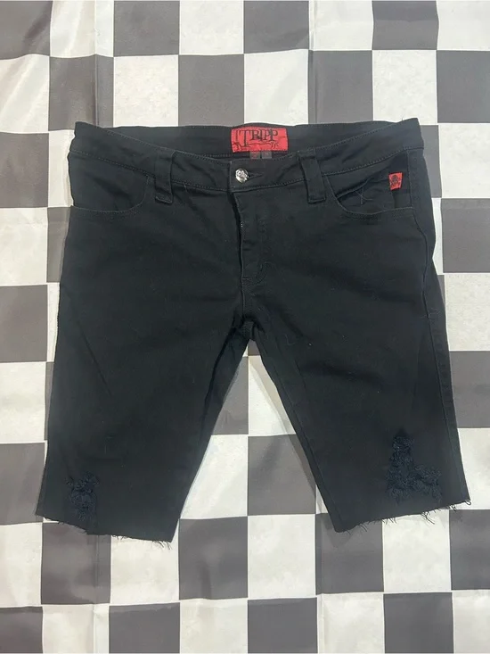 Tripp NYC Black Cutoff Distressed Denim Bermuda Shorts
