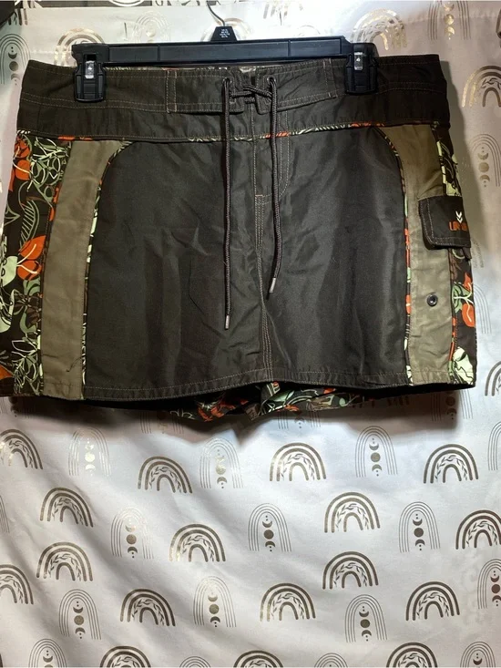 Womens Olive Green Skort with Floral Trim