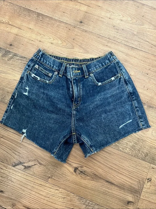 aerie Dark Blue Distressed High-Rise Denim Shorts