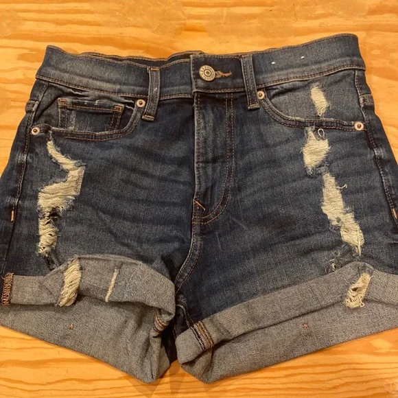 Express ripped dark  denim shorts, cuffed hem