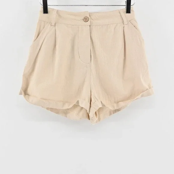 FREE PEOPLE Womens‎ Khaki Shorts Size XS Preppy Cuffed Pleated High Rise Cotton