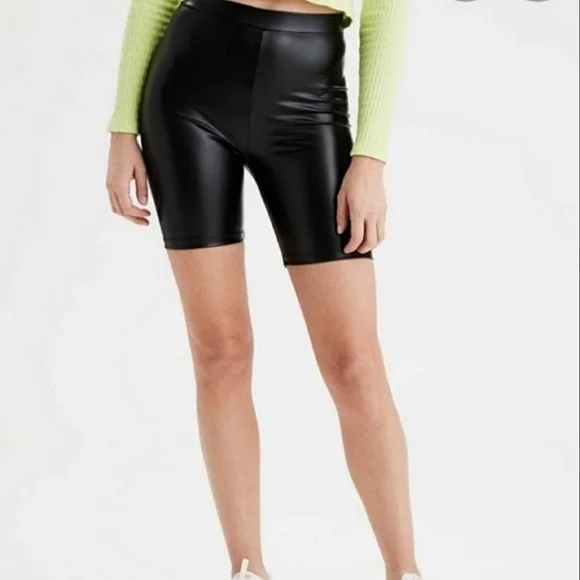 NWT American Eagle Faux Leather Highest‎ Rise Bike Short in Black