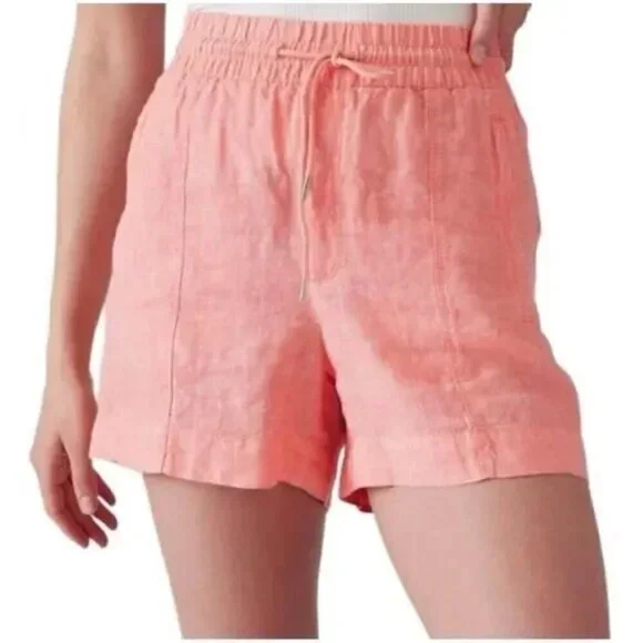 ATHLETA Womens 100% Linen Elastic Waist Peachy Orange Shorts Size‎ 4 S/533545-03