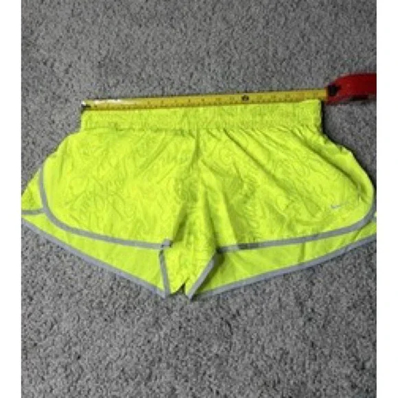 Nike Dri-FIT Womens Neon Yellow Script Graphic Running Shorts Size XL