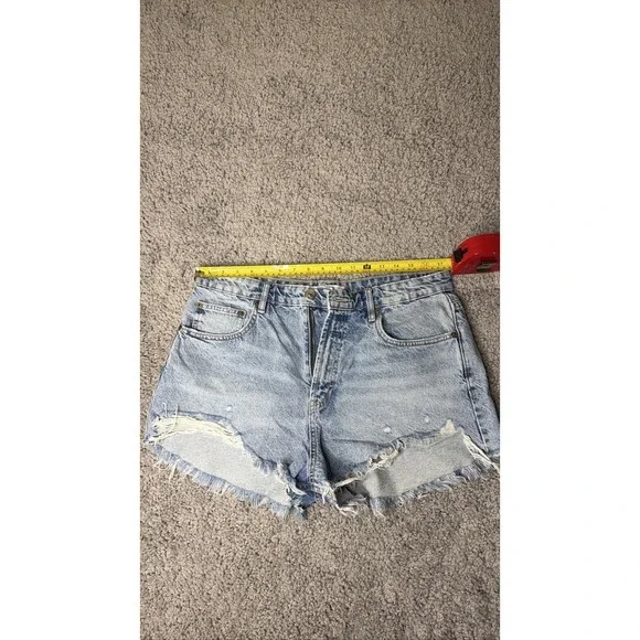 Zara Denim Shorts Womens Large Light Wash High Rise Frayed Cutoff Jeans