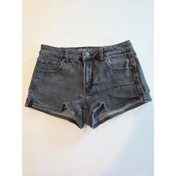 American Eagle Hi-Rise Short Black 360 Super Stretch Denim Cutoff Size‎ 4