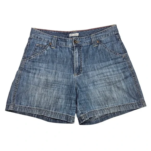 Lee Womens Blue Denim Mid Rise Chino Shorts Size 10 Medium Wash Cotton 32 Waist
