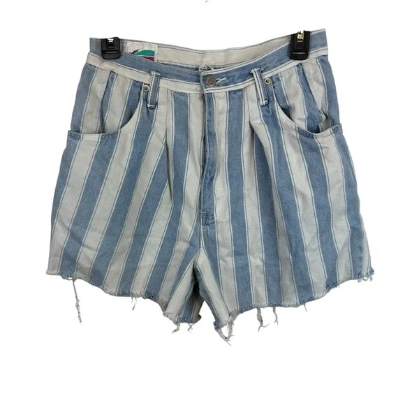 American Vintage Blue White Striped Denim Shorts‎ 90's Waist 28