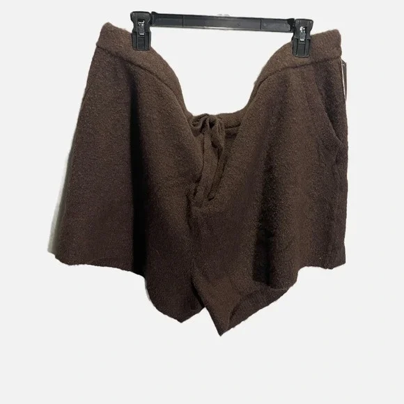 Auden Women Brown Sweater Knit Shorts Loungewear Boucle Drawstring 2X K8G66R‎
