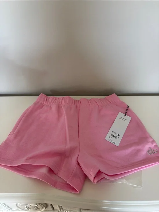 ALO Yoga Pink Terry Athletic Shorts with Embroidered Logo