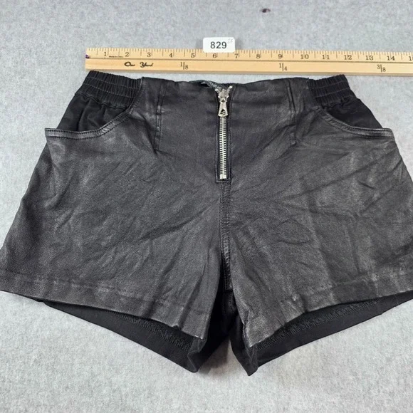 Joes Jeans Womens Black Leather Front Mixed Media Shorts Size 23 High‎ Rise Zip