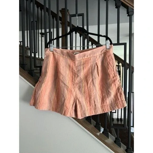 Madewell Clean Pull-On Shorts in Herringbone Stripe Size XL Orange Pink‎ Retro