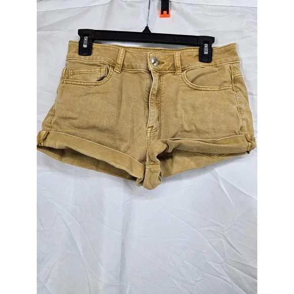 American Eagle Hi-Rise‎ Shortie Mustard Yellow Denim Shorts Super Stretch Size 8
