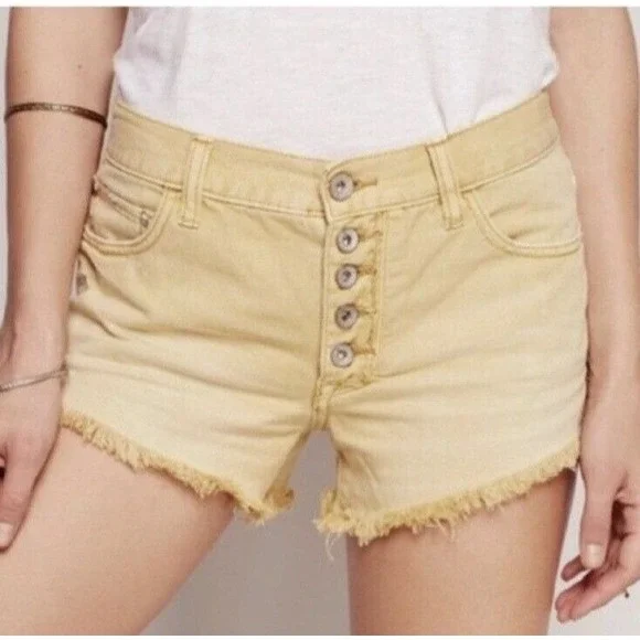 Free People Distressed‎ Denim Shorts Womens 26 Yellow Boho Earthy Rugged Indie