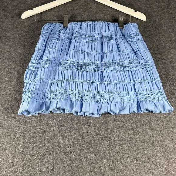 Abercrombie and‎ Fitch Sheer Ruched Skirt Blue Undershorts XS Preppy Mini Skort