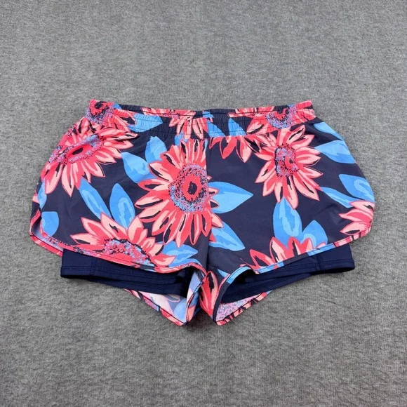 Aerie 2-in-1 Running Shorts Women's Small Navy Pink Sunflower Floral Chill Play‎