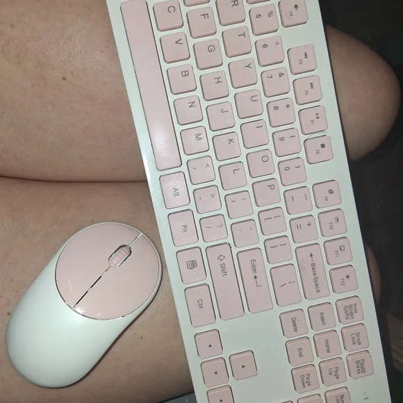 Wireless Pink and White Keyboard and Mouse Set