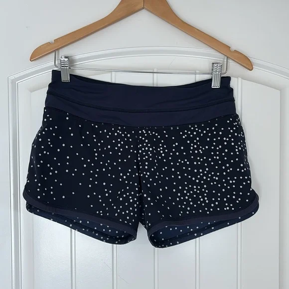 Lululemon Speed Up Running Shorts Blue White Polka Dot‎ Lined Women’s Size 4