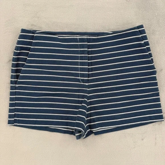 LOFT Womens Navy Blue White Striped Cotton Blend Shorts Nautical Size 8‎