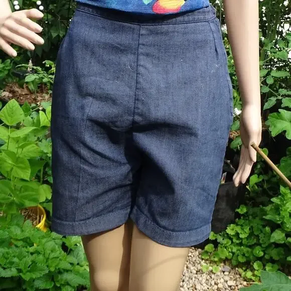 VTG 60s Jeanie Blue Bell High Waisted Denim Shorts Pin Up Rockabilly Sz 2 4 26