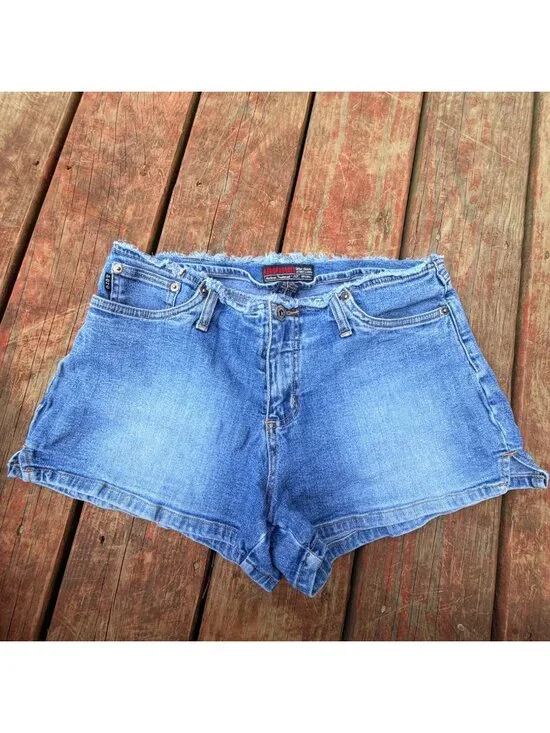 y2k Aeropostale Womens High-Waisted Blue Denim Shorts Size 9/10 Frayed Hem