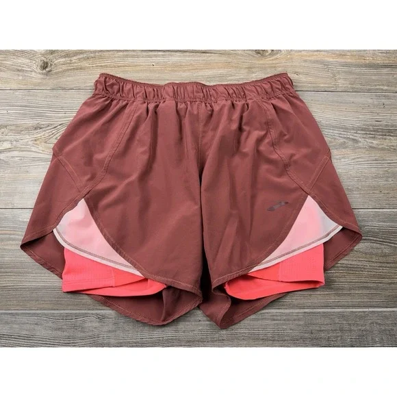 Brooks Shorts Womens M Burgundy  2 In 1 Running Lined Athletic Pockets