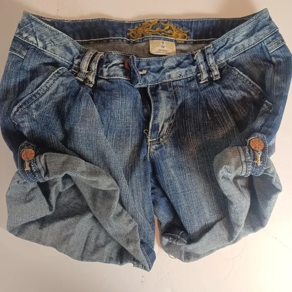 Lola Jean Shorts Womens 7‎ Y2K Roll Up Cuffs Pockets Mom Jeans