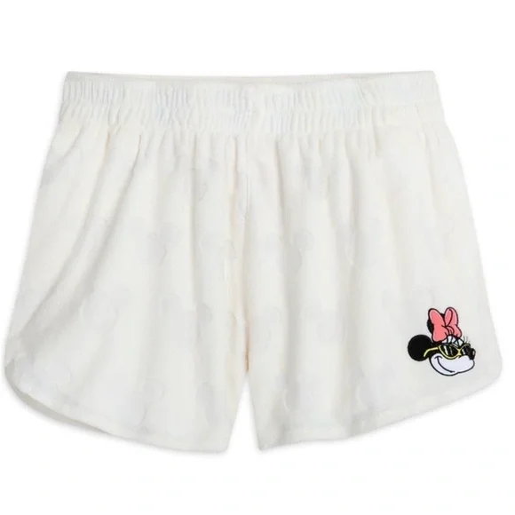 Disney Minnie Terry Cloth Off White Burnout Mickey Mouse Shorts Beach Lounge XL