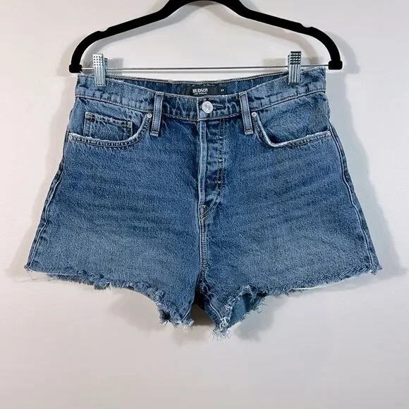 Hudson Jean Denim Cara Classic Shorts Raw Hem Button Fly 100% Cotton Size 29