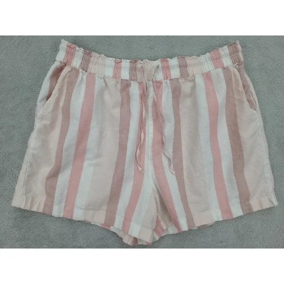 Beach Lunch Lounge Toney Shorts Size XL Linen Blend Stripe Drawstring Elastic‎