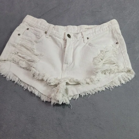 Pistola Denim Shorts Womens 30 White‎ Distressed Cut-Off Frayed P4821IS Summer