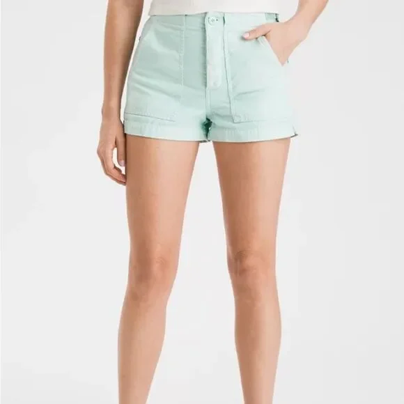 American Eagle High-Waisted Utility Khaki Short Aqua Blue Green Women Size 2