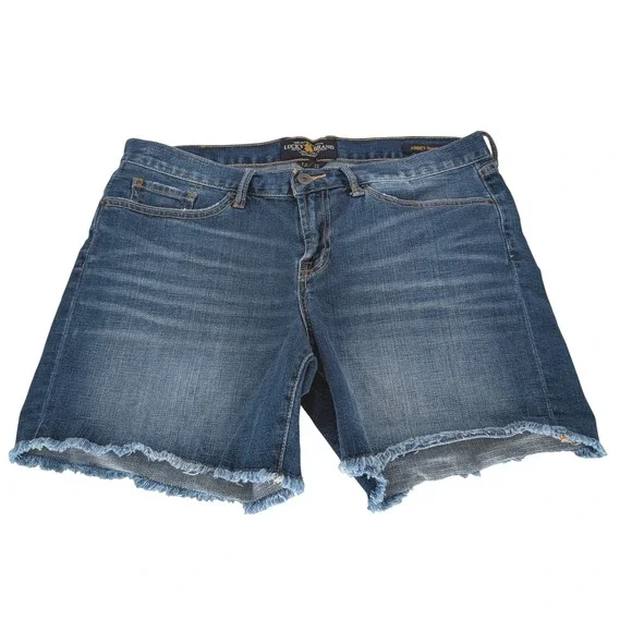 Lucky Brand‎ Abbey Short Women 12/31 Blue Fray Cuff Denim Jean Shorts Boho Y2K