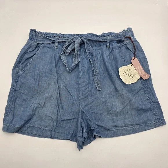 Knox Rose Chambray Shorts Women's Size XXL Blue Denim Elastic‎ Waist Stretch NWT