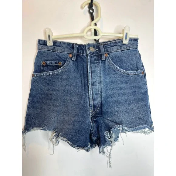 ZARA High Waisted Distressed Denim Cutoff Jean Shorts Blue‎ Size 2
