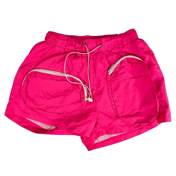 Fashion Nova Neon Pink Cargo Athletic Shorts Womens Small Utility Pockets Mesh