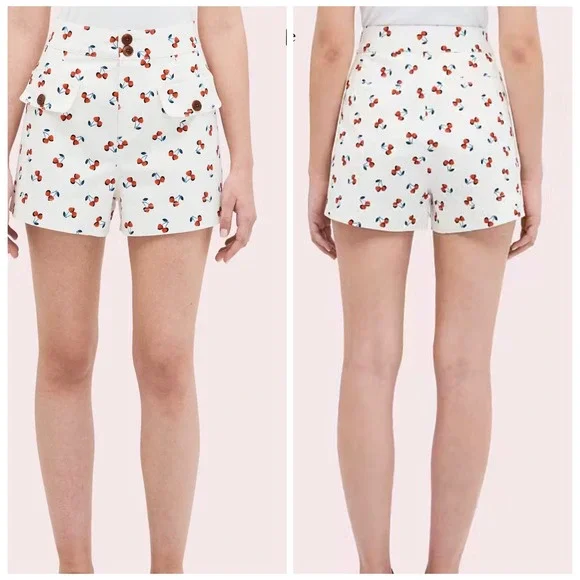 Kate Spade New York Cherry Toss‎ Shorts Fruit Print High Rise Womens 14 NWOT (J)