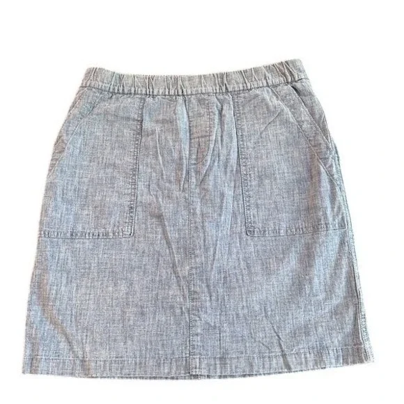 Lands End Womens Blue Chambray Skort Elastic Waist Pockets Size 4 Active Casual