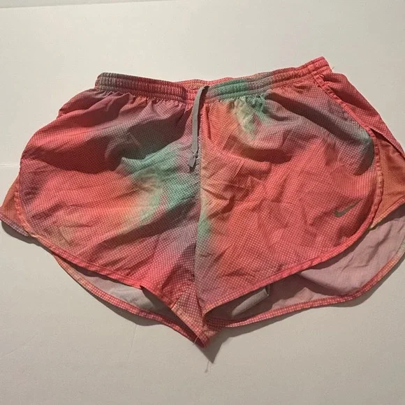 Nike Dri-FIT Women Tie Dye Running Shorts Pink Orange Teal Mesh Pocket Size M