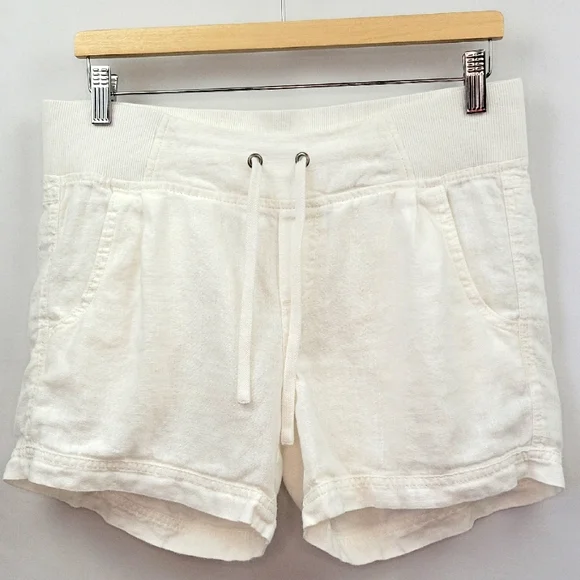 Athleta 100% Linen Pull On Drawstring Shorts White Size 8