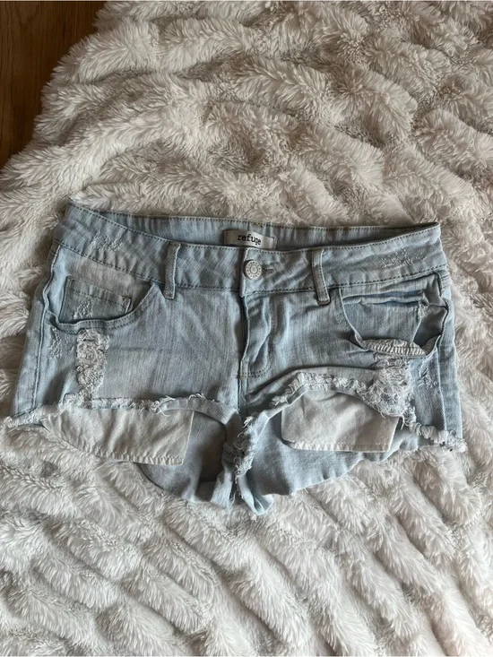 refuge Light Wash Distressed Denim Cutoff Shorts