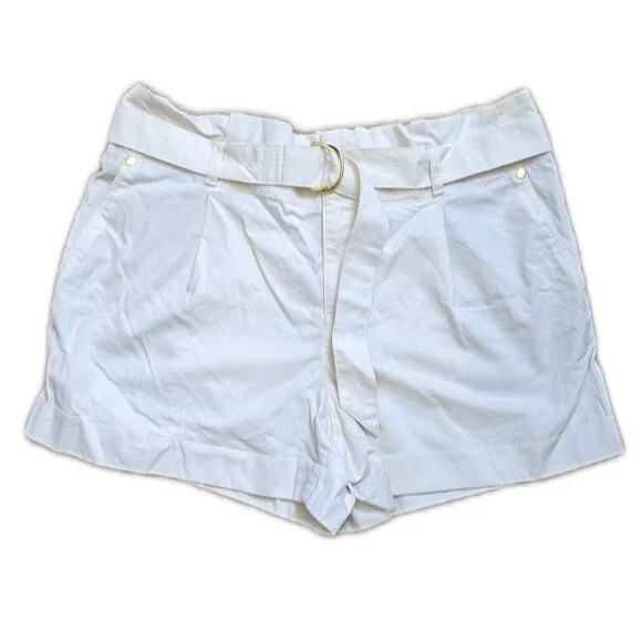 LOFT high waist paper bag waist off-white shorts, NWT, gold metallic accents 8